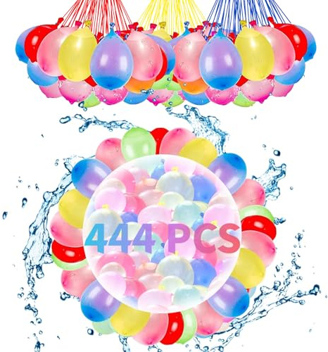 Biologisch Abbaubare Wasserbomben 444 Stück – Selbstschließende Schnellbefüllbare Wasserballons aus Naturlatex, Farbiges Set für Poolpartys & Wasserschlachten