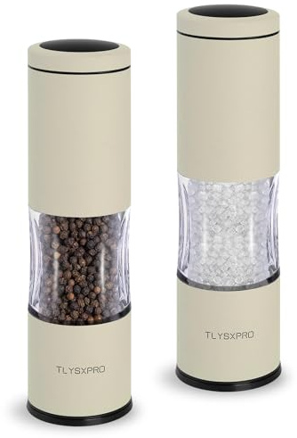 TLYSXPRO Salt and Pepper Grinder Set with Adjustable Coarseness | Manual Pepper Mill Grinder with Refillable Design | Ceramic Core | Kitchen Essential (2 Packs, Buttercream)