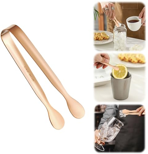 Pinzas de hielo de acero inoxidable de 4.33 pulgadas para cubo de hielo, mini pinzas de metal para cubos de azúcar, juego de 3 (oro rosa-B)