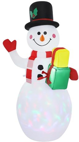 Wiyuer Aufblasbarer Schneemann 150cm Aufblasbares Weihnachtsfigur Eingebaute Bunte LED Leuchten Schlauchboote Dekoration für Yard Christmas Außen & Indoor Weihnachtsdeko