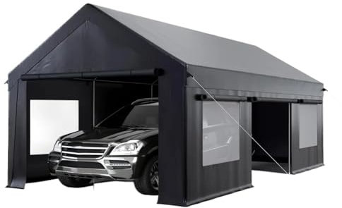 JKELPV Cocheras Cochera portátil de Alta Resistencia de 3,6 x 6 m, con Puerta Lateral y Ventanas enrollables. Toldo de Coche