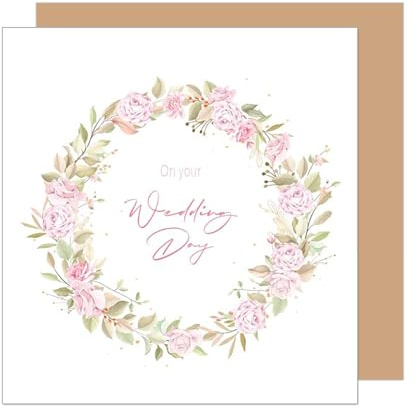 Edition Seidel Tarjeta de felicitación cuadrada de alta calidad para boda con sobre, tarjeta de boda, tarjeta de felicitación de matrimonio, corona de ramas (HQ134 SW025)