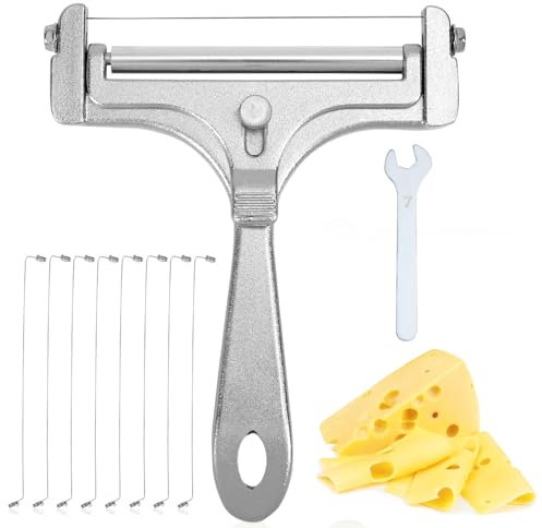 Gosknor Stainless Steel Wire Cheese Slicer, Handheld Cheese Cutter with 8 Replacement Wires & Wrench Food Slicer for Block Butter Cutter Tools