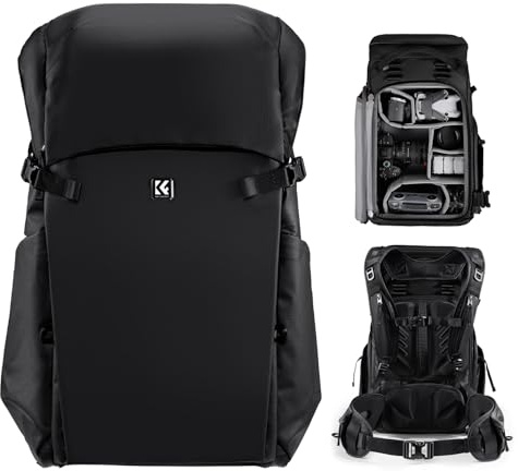 K&F CONCEPT Kamerarucksack 30L, Professionelle Große Fotorucksack | Camera Backpack Wasserdicht, Reiserucksack für DSLR/Stativ/Helm/15 Zoll Laptop, für Klettern/Wandern/Reisen, Schwarz B15