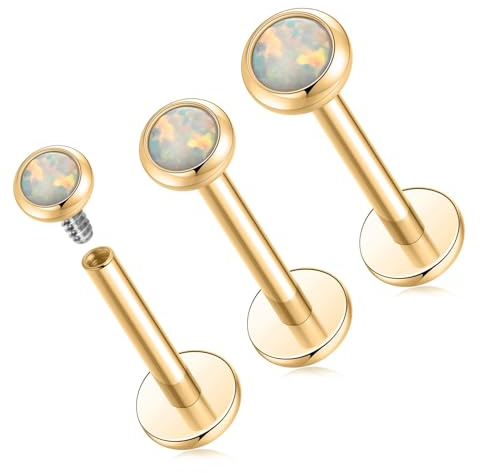 hengkaixuan 3PCS Opal Labret Ohrstecker 16G Lippenringe G23 Titan Tragus Conch Ohrring mit Innengewinde Labret Schmuck Knorpel Helix Piercing Medusa Medusa Schmuck 6/8/10mm