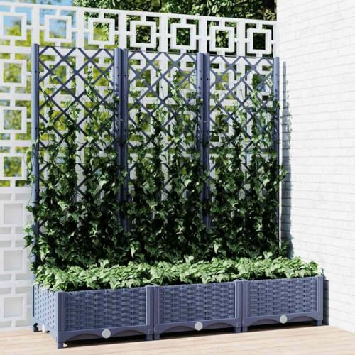 HUAKEHOM Pflanzkübel mit Rankgitter Blumenkübel Pflanzkasten Blumentopf Blumenkasten Rankhilfe Spalier Gartenspalier Dunkelgrau 120x40x121,5 cm PP