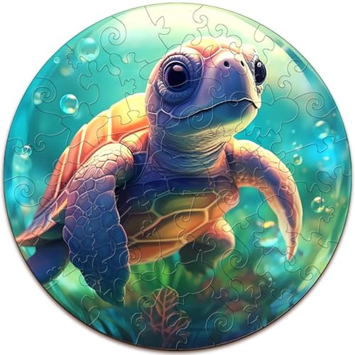 SECOGM Holzpuzzle Kinder, Meeresschildkröte Kinderpuzzle ab 3 Jahren, Unregelmäßiges Großteile-Puzzle 50 Teilen, Vorschul-Lernpädagogisches Puzzle,29×29 cm