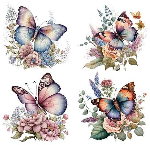 Tashce 4 Stück Wandtattoo Schmetterlinge, 30x30cm Selbstklebend Wasserdicht | PVC Wandsticker & Aufkleber, Abziehbar, Verschiedene Motive für Wohnzimmer, Küche und Badezimmer