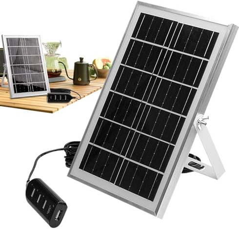Solar Panel Charger, USB Outlet, 6.69x9.84in Flexible Charging Mat, High-Efficiency Design, Four Port Output System for Camping, Security Cameras, Fans, Monitors, Outdoor