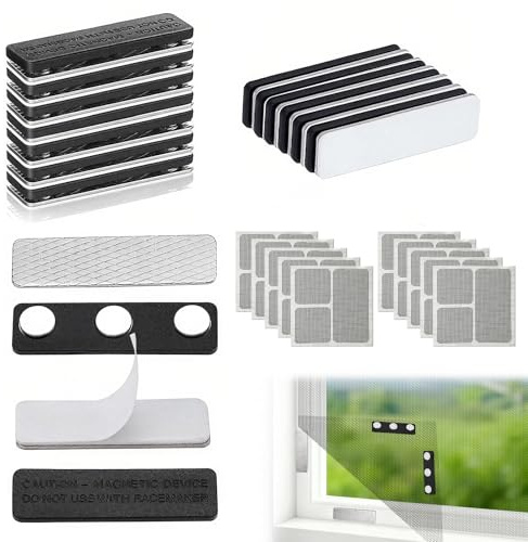 Frstem 24 Paar Fliegengitter Fenster Magnet,Magnetischer Vorhangverschluss,Magnetische Clips mit Fliegengitter Reparatur Set 10 Stück,Verdunkelungsrollo Zubehör für Fliegengitter zum Klemmen