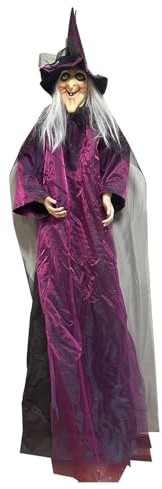 Große Hängende Hexe Dekoration | Animierte Hängende Sprechende Halloween-Hexe Mit Leuchtenden Augen und Soundaktivierungsfunktion, Halloween Deko Outdoor Hexen Innen- Und Außenbereich