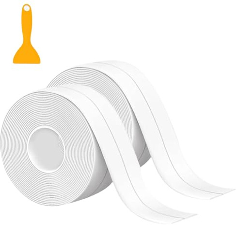 Weichsockelleiste Selbstklebend, Sockelleiste Weiß, PVC Dichtungsstreifen Wasserdicht Klebeband(3,8 cm × 3,2 m), Inklusive Schaber, Geeignet Für Abschlussleiste Küchenarbeitsplatte, Bad Und Toilette