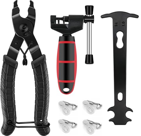 Duoleimi Outil à chaîne pour vélos - Pince à chaîne avec jauge d'usure, Jeu d'outils pour chaîne de vélo 6-12 Vitesses, Pince à chaîne pour vélo et 4 Paires de Rivets de chaîne