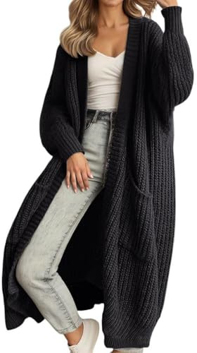 shownicer Gilet Femme Long Cardigan en Tricot Hiver Chic et Elegant Manteau Grande Taille Pull A Noir XL