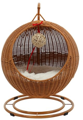 Columpio para gatos, 66 cm, con cojín, columpio para gatos, para dormitorios, salones, balcones (marrón amarillento)