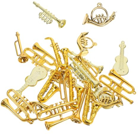 Decorazioni Mini Strumenti Musicali Natalizi 24 Pezzi Oro Abs | Appendini a Forma di Piccoli Strumenti, per Feste di Natale e Progetti Fai da Te, Stile Realistico