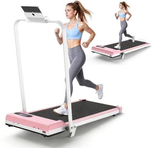 Tapis Roulant Elettrico Salvaspazio 8%, 3 IN 1 Walking Pad Pieghevole, 2.5CV Tapis Roulant Con Inclinazione(Rosa iris)