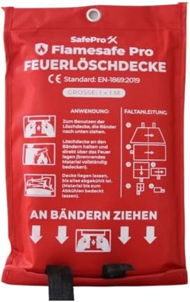 SafePro X Flame Safe Löschdecke für die Küche – Brandschutzdecke 1,0 m x 1,0 m – Hitzebeständige Glasfaser-Feuerschutzdecke für Fettbrände, Zuhause, Auto, Büro, Garage, Grill, Werkstatt – 1er Pack