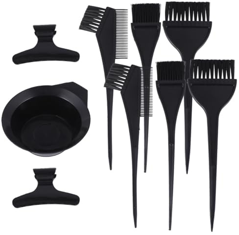 Mipcase Kit de tinte para el cabello 9 piezas, incluye 6 pinceles, 1 recipiente y 2 pinzas, herramientas para teñir el cabello profesional y doméstico, apto para salón y uso en casa