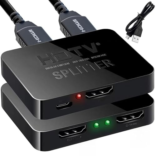 Divisor HDMI 1 en 2 Salidas,Adaptador Divisor 1 Entrada 2 Salida 4K 3D 1080P con Cable de Alimentación Micro USB,Conmutador para Duplicar de Pantalla en Dos Monitores,Compatible con Xbox,PS3/4,HDTV