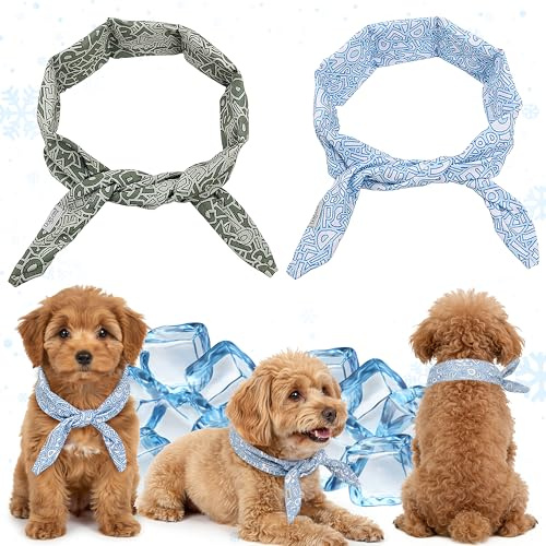 Wood Homing 2 Pack Dog Cooling Bandana - Boho Pet Ice Cooling Collar Neckerchief for Small Medium Dog Cat Puppy Breathable Ice Scarf Instant Chill Neck Warp Tower for Summer Hot Weather (Blue+Green,M)