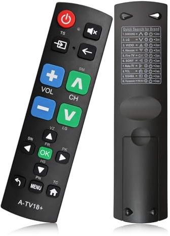Big Button Universal TV Remote Control for Seniors and Visually Impaired, All TV Universal TV Remote for Elderly Simple Easy to Use Compatible with Samsung LG Sony Hisense TCL TVs