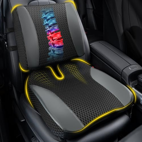 Lofty Aim Car Seat Cushion with Back Support, Lumbar Support Pillow Set | Memory Foam Car Seat Cushions for Driving, Office Chair Cushions for Back and Butt, Support for Trucks, Office Chairs, Black