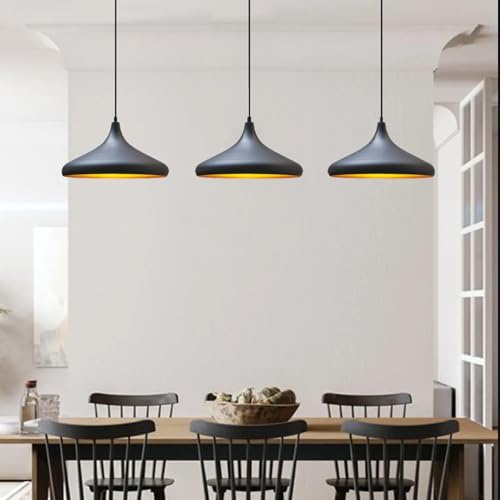 bamyum Champion Trio Hängelampe Ø35 cm, Pendelleuchte Vintage, Industrial aus Metall E27, Wohnzimmerlampe Hängend, Esstisch, Küchenlampe Schwarz