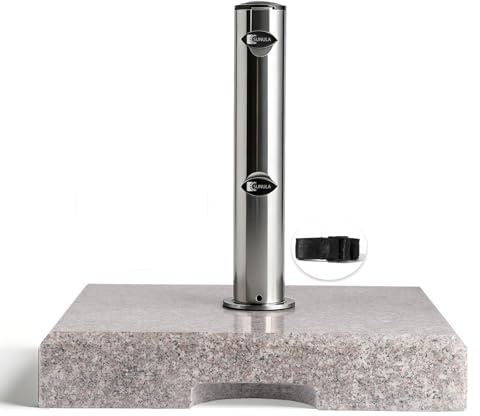 Sunula Granit Sonnenschirmständer für Balkon & Garten – Stabiler 25kg Sockel mit Edelstahlrohr für Schirme bis 22-38mm | Quadratische Terrassenplatte 38x38cm