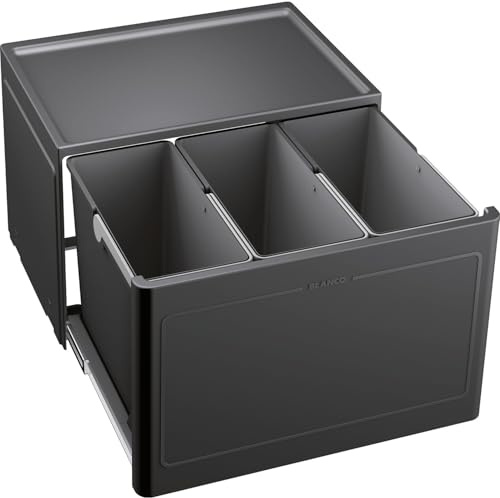 BLANCO BOTTON Pro 60/3 Manuell | Abfall Müllsystem | [52,5x40x35 cm] | 3 x 13 Liter Eimer | für 60 cm breite Unterschränke | System zur Bodenmontage hinter Schwenktüren