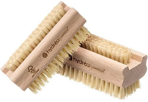 Hydrea, spazzola per unghie extra resistente, in legno, con solide setole in fibra di cactus, confezione doppia
