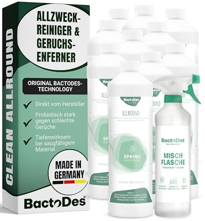 BactoDes - Clean Allround SPRING probiotischer Allzweckreiniger 10L Konzentrat mit Sprayflasche - Spezial Enzymreiniger mit bio Mikroben-Wirkung - Effektiver Geruchsneutralisierer & Geruchsentferner