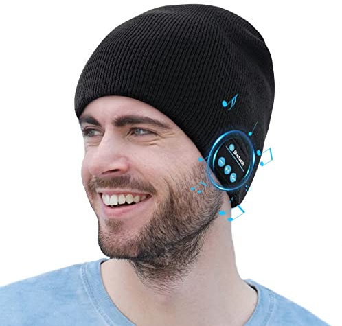 COTOP Bluetooth Mütze Männer, Unisex USB Wintermütze mit Kopfhörer, Elektronisches Gadget Geschenk für Herren, Warme Strickmütze Demen für Laufen, Radfahren, Ski, Joggen