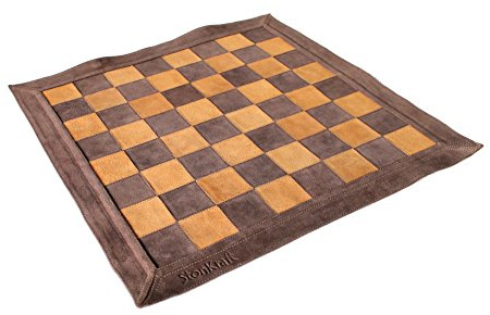 StonKraft 19 x 19 Echtes Leder Schach - Braune Farbe | Roll-up Schach | Turnier Schach