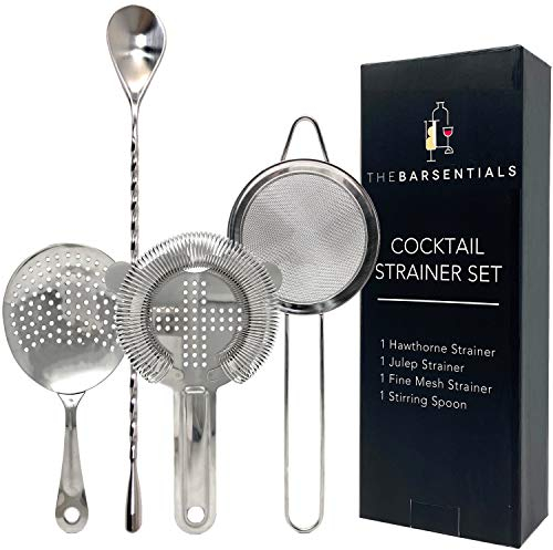 TheBarsentials Cocktail Strainer Set Stainless Steel Bar Tools with Stirring Spoon - Hawthorne, Julep, & Fine-Mesh Sifter for Drinks