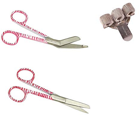 Pflegescherenset und Stift-Halter mit Gravur für Krankenschwester (Zebra Rosa)