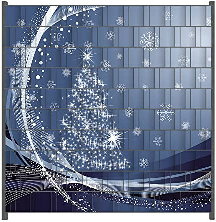 Wallario Zaun Sichtschutz Windschutz für EIN- und Doppelstabmattenzäune in der Größe Breite 2,00m x Höhe 2,00m, Motiv: Glitzernder Tannenbaum mit Schneeflocken