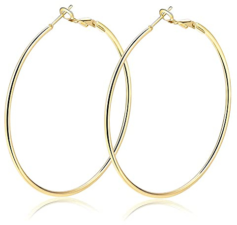 AURSTORE Boucles d'oreilles Créoles Femme en Acier Inoxydable- Grand Cerceau Tendance Bijoux Cadeaux pour Femmes (60mm, OR)