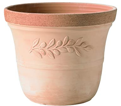 Generico Vaso in Terracotta Fatto a Mano Ulivo in Rilievo, Diametro 50 cm, Altezza 38,5 cm, Cotto Naturale Coccio con Foro per il Drenaggio dell'Acqua