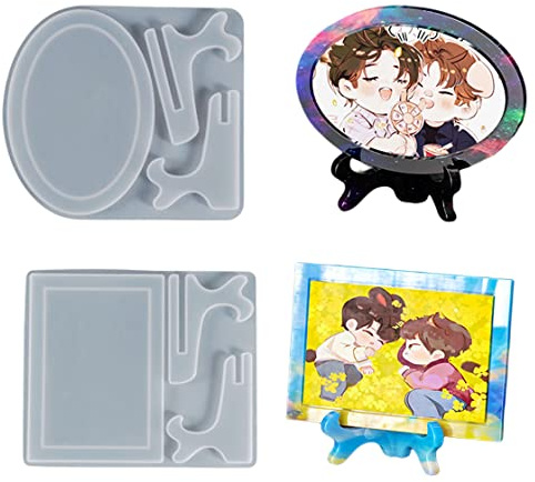 HyzaPhix 2 Pièces Moule Cadre Photo Moulle Resine Epoxy Moule de Moulage Silicone Picture Photo Frame Mould Support de Présentation pour Image, Assiettes, Pièces D’art (A)