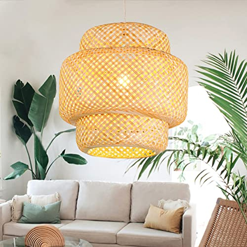 GUANSHAN Lampada a sospensione in bambù intrecciata a mano Lampada a sospensione in bambù naturale Lampada da soffitto a soffitto, Lampadario in stile rurale per sala da pranzo, sala da tè, soggiorno