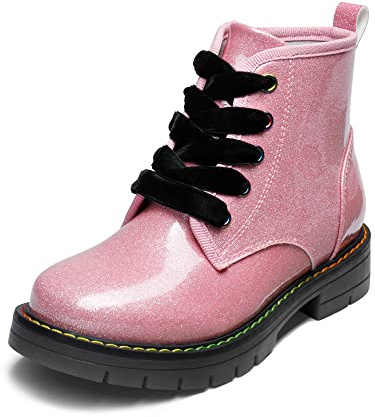 DREAM PAIRS Girls Mid Calf Riding Combat Ankle Boots,Size 4 Big Kid,Pink/Pu,SDBO2220K