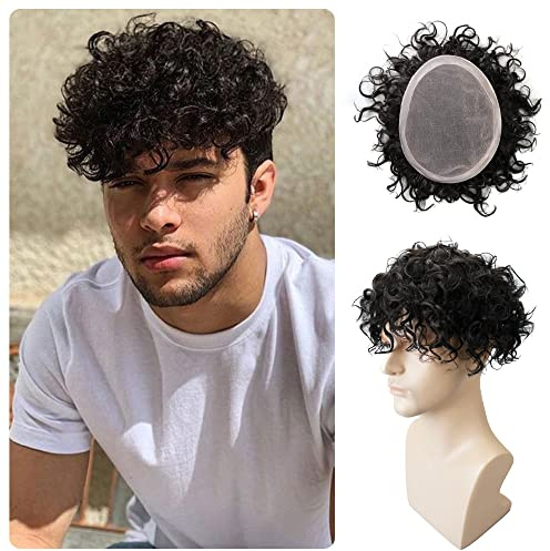 Lordhair Curly Human Hair Men's Toupee, 100% Human Hair, French Lace Base, Natural Hairline, 7x9 Inch, 20mm Curl
