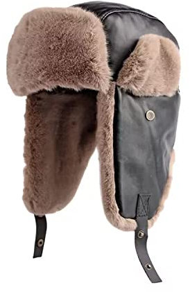 Ruicheng Fliegermützen Kunstleder Trappermütze Damen Herren Warme Ohrenschutz Mütze Outdoor Winddicht Schnee Fellmütze (Schwarz)