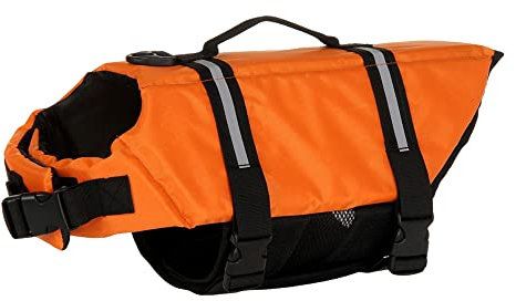 FANSU Hundeschwimmweste, Hunde Schwimmweste mit Rettungsgriff Rettungsweste für Hunde Verstellbare Größe zum Schwimmen, Surfen, Bootfahren (L,Orange)