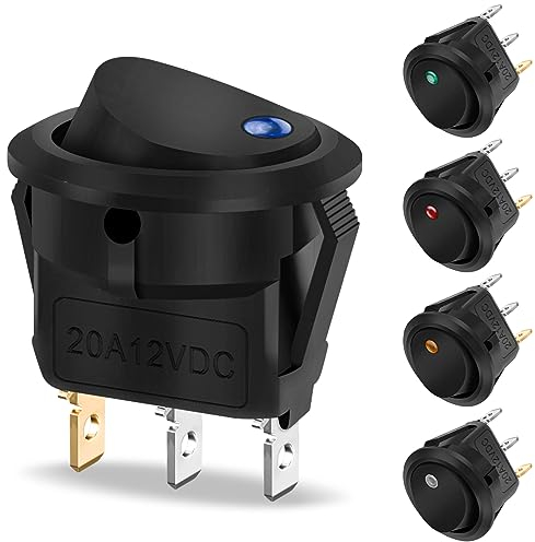 Hanibos 5 Pièces Interrupteur à Bascule 12 V DC 20 A Éclairage Interrupteur Rond avec 5 LED de Couleur - Pour Voiture, Bateau, Appareils Ménagers