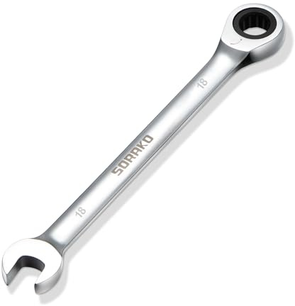 SORAKO Llave combinada de trinquete de 18 mm, llave de engranaje de acero al cromo vanadio, llave de engranaje de acero Cr-V de grado industrial, herramientas de garaje para el hogar (métrica)