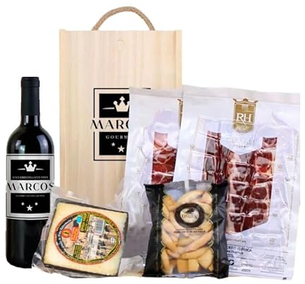 Genérico Caja Regalo Gourmet Ibérico Botella de Vino Tinto Personalizada Caja Regalo Pareja Amigo Amiga Novio Novia San Valentín Cumpleaños
