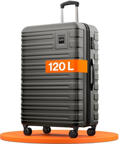 Travely Polycarbonat Koffer Groß 77cm XL - 100L Innenvolumen - 158cm Gurtmaß, sehr robuster Hartschalenkoffer mit sanften Rollen & TSA Schloss, Reisekoffer, Handgepäck Koffer, Reisekoffer mit Rollen