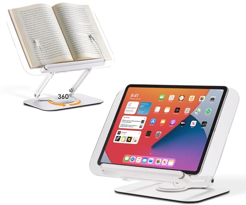 SupeDesk Buchständer, verstellbarer Buchhalter Leseständer mit 360° drehbarer Aluminiumlegierungsbasis,stabiler Präsentationsständer für Tablet,Laptop,tragbarer Kochbuchhalter im minimalistischen Stil
